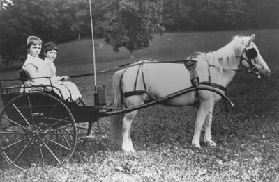 Amy and Julia du Pont with their pony driven buggy by Pierre A. Gentieu